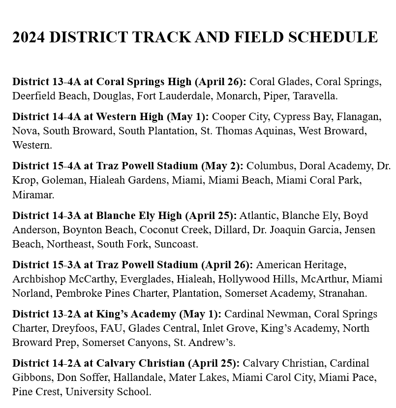 2024 Track and field District Schedule 